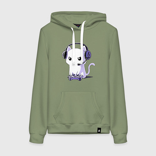 Женская толстовка-худи Котёнок игроман The kitten is a gambler / Авокадо – фото 1