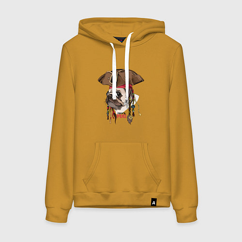 Женская толстовка-худи МОПС ПИРАТ СОБАКА В ШЛЯПЕ / Горчичный – фото 1