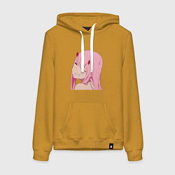 Толстовка-худи хлопковая женская Zero Two крупный план, цвет: горчичный