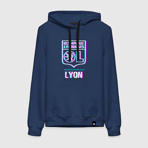 Женская толстовка-худи Lyon FC в стиле Glitch / Тёмно-синий – фото 1