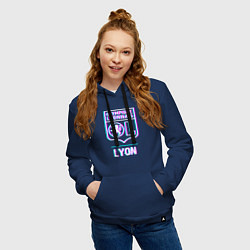 Толстовка-худи хлопковая женская Lyon FC в стиле Glitch, цвет: тёмно-синий — фото 2