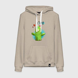 Толстовка-худи хлопковая женская Кактус: Лав, цвет: миндальный