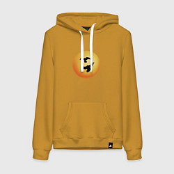 Толстовка-худи хлопковая женская Пара птиц на фоне солнца, цвет: горчичный