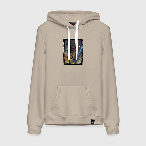 Женская толстовка-худи Кошки на дереве и северное сияние / Миндальный – фото 1