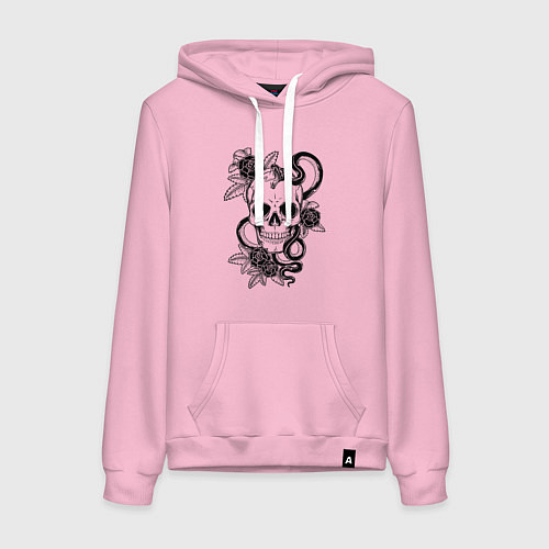Женская толстовка-худи Калавера - мексиканский символ Дня мертвых / Светло-розовый – фото 1