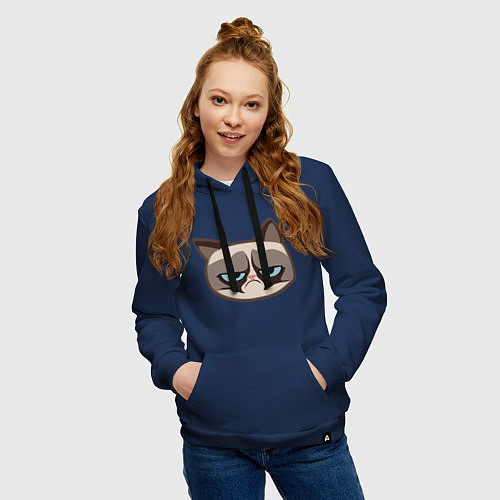 Женская толстовка-худи Мем недовольный кот / Тёмно-синий – фото 3