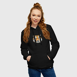 Толстовка-худи хлопковая женская Stroking tiger, цвет: черный — фото 2