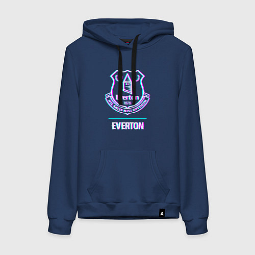 Женская толстовка-худи Everton FC в стиле glitch / Тёмно-синий – фото 1