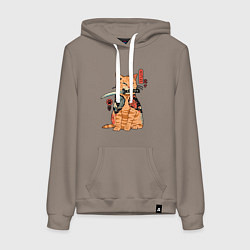 Толстовка-худи хлопковая женская Японский Кот Якудза, цвет: утренний латте