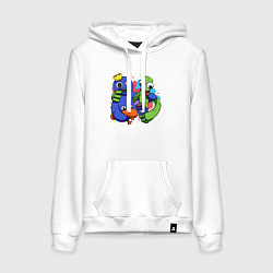 Толстовка-худи хлопковая женская Персонажи игры Радужные друзья, цвет: белый