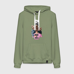 Толстовка-худи хлопковая женская Super Mama!, цвет: авокадо