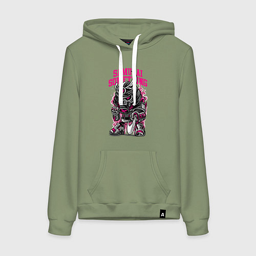 Женская толстовка-худи Самурай с мечом в противогазе / Авокадо – фото 1