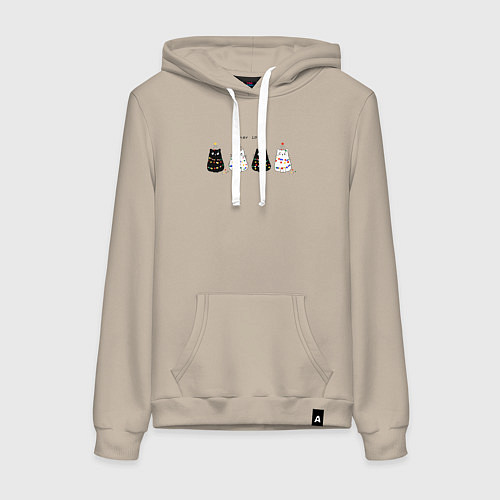 Женская толстовка-худи Коты в гирлянде / Миндальный – фото 1