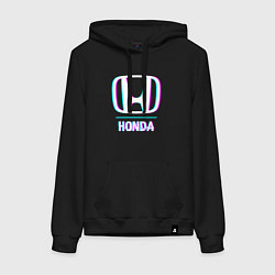 Толстовка-худи хлопковая женская Значок Honda в стиле glitch, цвет: черный