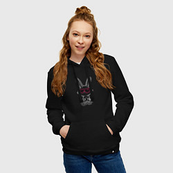 Толстовка-худи хлопковая женская Кролик в розовых очках, цвет: черный — фото 2