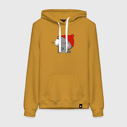 Толстовка-худи хлопковая женская Игра в снежки - серый котик, цвет: горчичный