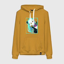 Толстовка-худи хлопковая женская Ребекка из киберпанка - нетраннер, цвет: горчичный