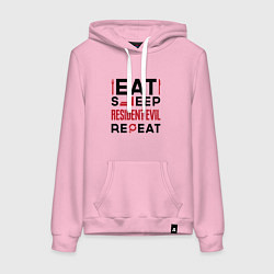 Толстовка-худи хлопковая женская Надпись: eat sleep Resident Evil repeat, цвет: светло-розовый
