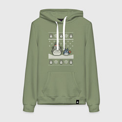 Толстовка-худи хлопковая женская Новогодние тоторики - ugly sweater, цвет: авокадо