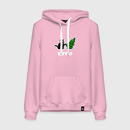Женская толстовка-худи Котик роняет ёлку - што / Светло-розовый – фото 1