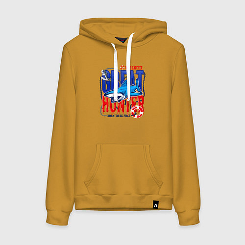 Женская толстовка-худи Акула великий охотник / Горчичный – фото 1