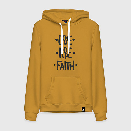 Женская толстовка-худи Love hope faith / Горчичный – фото 1