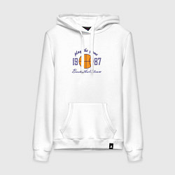 Толстовка-худи хлопковая женская Любителям игры в баскетбол, цвет: белый