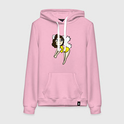 Толстовка-худи хлопковая женская Девушка кошка, цвет: светло-розовый