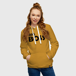 Толстовка-худи хлопковая женская Большой босс - темная, цвет: горчичный — фото 2