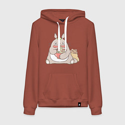 Толстовка-худи хлопковая женская Голодный Тоторо, цвет: кирпичный