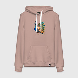 Толстовка-худи хлопковая женская Павлин- царская птица, цвет: пыльно-розовый