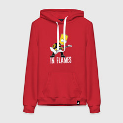 Толстовка-худи хлопковая женская In Flames Барт Симпсон рокер, цвет: красный