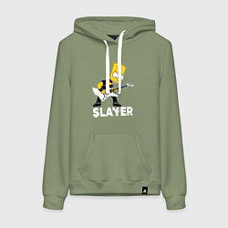 Толстовка-худи хлопковая женская Slayer Барт Симпсон рокер, цвет: авокадо
