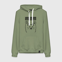 Толстовка-худи хлопковая женская Lindemann - rock cat, цвет: авокадо