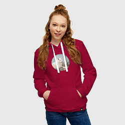 Толстовка-худи хлопковая женская Волк отдыхает на камне, цвет: маджента — фото 2