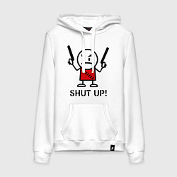 Толстовка-худи хлопковая женская Shut up! (заткнись!), цвет: белый