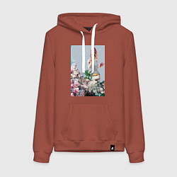 Толстовка-худи хлопковая женская Девушка с хамелеоном, цвет: кирпичный
