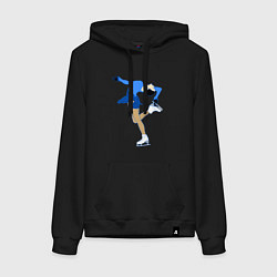 Толстовка-худи хлопковая женская Фигуристка на льду, цвет: черный