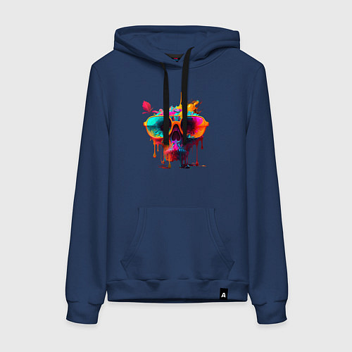 Женская толстовка-худи Красочный неоновый коктейль в черепе / Тёмно-синий – фото 1