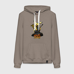 Толстовка-худи хлопковая женская Пикачу рокер с гитарой, цвет: утренний латте