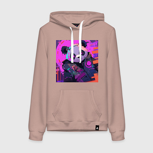 Женская толстовка-худи Аниме панда в лучах неона / Пыльно-розовый – фото 1