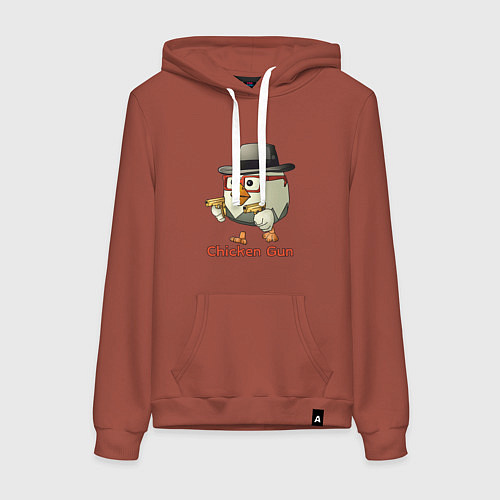 Женская толстовка-худи Чикен ган - курочка в шляпе / Кирпичный – фото 1
