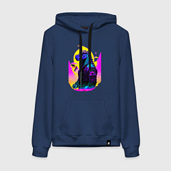 Толстовка-худи хлопковая женская Cool dinosaur - cyberpunk - neural network, цвет: тёмно-синий