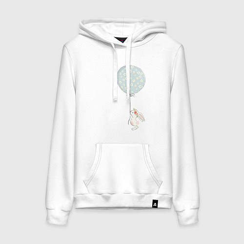 Женская толстовка-худи Милый кролик с шариком в цветочек / Белый – фото 1
