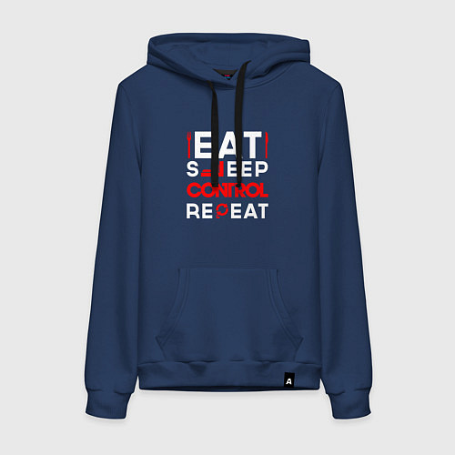 Женская толстовка-худи Надпись eat sleep Control repeat / Тёмно-синий – фото 1