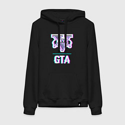 Толстовка-худи хлопковая женская GTA в стиле glitch и баги графики, цвет: черный