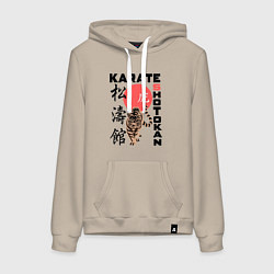 Толстовка-худи хлопковая женская Карате шотокан, цвет: миндальный