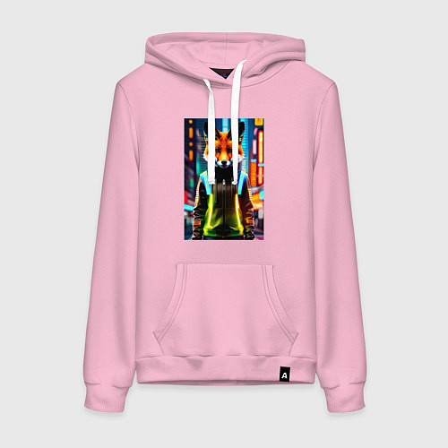 Женская толстовка-худи Модная лисичка в ночном городе / Светло-розовый – фото 1