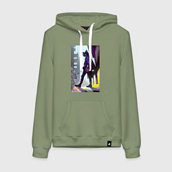 Толстовка-худи хлопковая женская Чёрный котяра на своём районе - Бронкс, цвет: авокадо