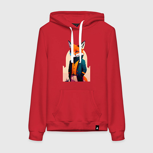 Женская толстовка-худи Лис-модник - нейросеть / Красный – фото 1